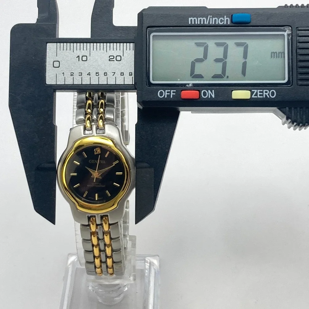 Geneva Women's Watch 24mm Gold Silver Two Tone Black Dial New Battery 7.75